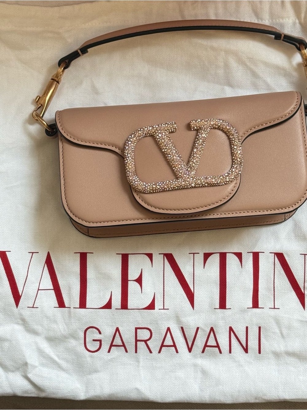 Gucci Beige Shoulder Bag with Crystal 'V' Emblem